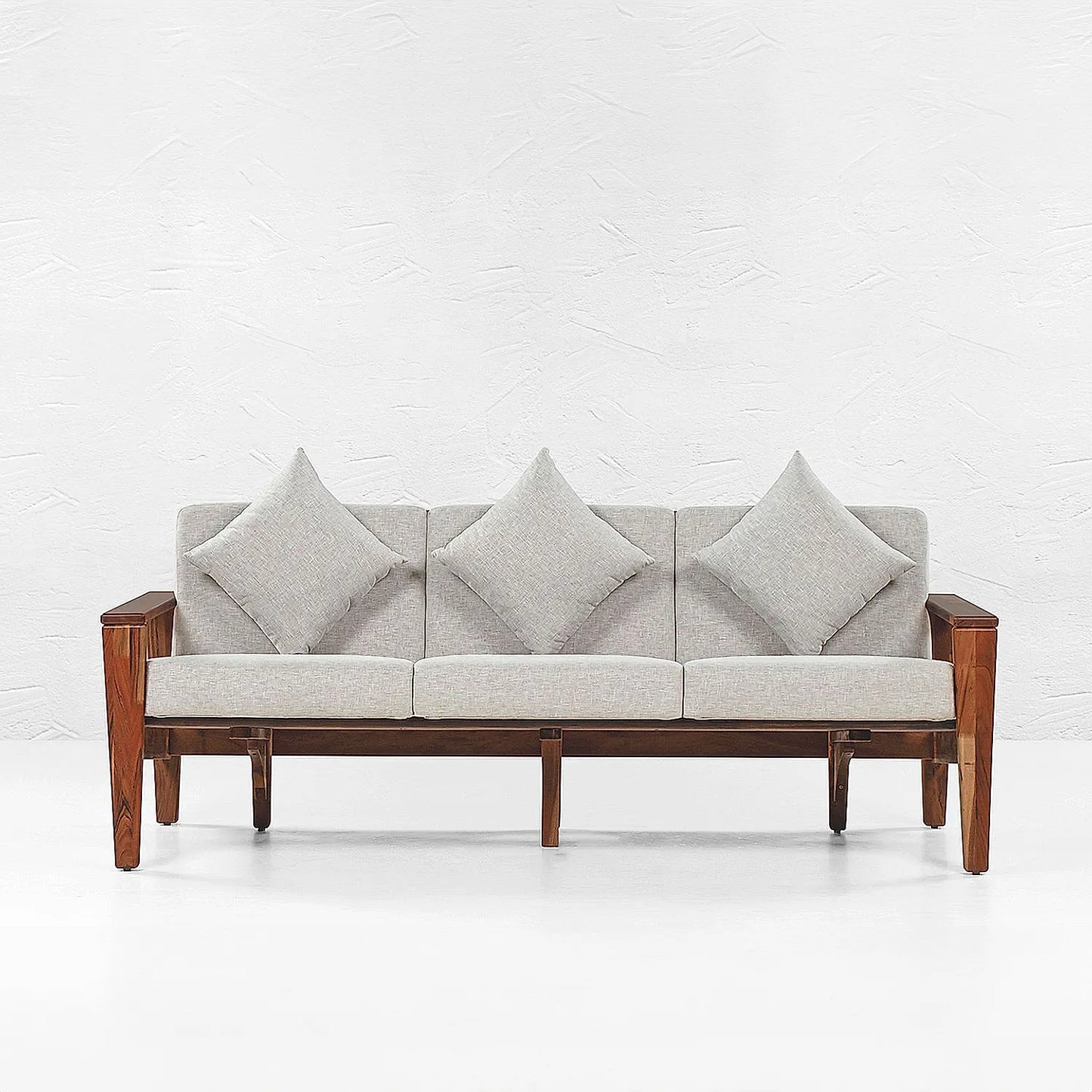 Adelia 3 Seater Wooden Sofa (Linen, Grey)