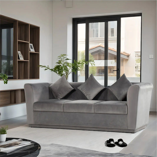 Hudson 3 Seater Fabric Sofa (Velvet, Grey)