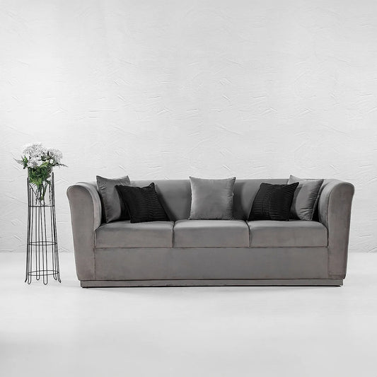 Hudson 3 Seater Fabric Sofa (Velvet, Grey)