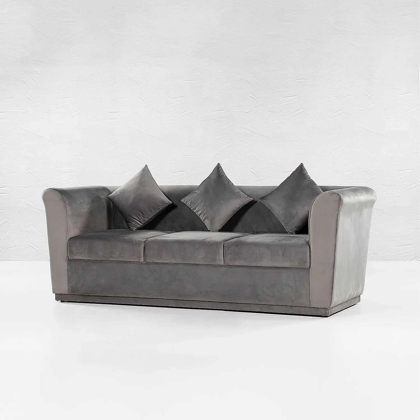 Hudson 3 Seater Fabric Sofa (Velvet, Grey)