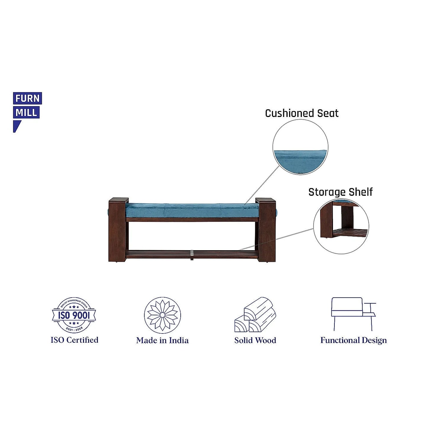 Collab Wooden Bench (Velvet, Blue)