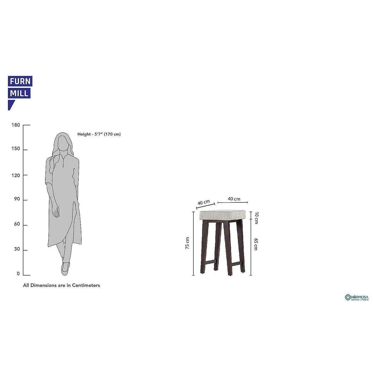 Prado Wooden Stool (Cotton Blend, Grey)