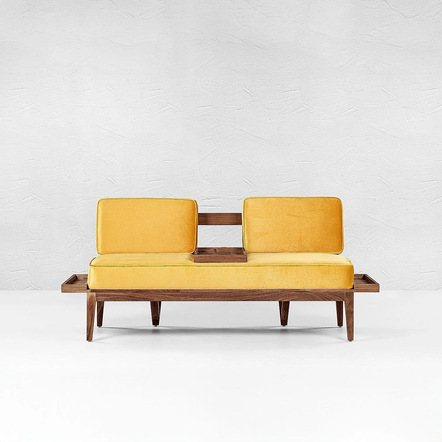 Minika 2 Seater Wooden Sofa (Velvet, Yellow)
