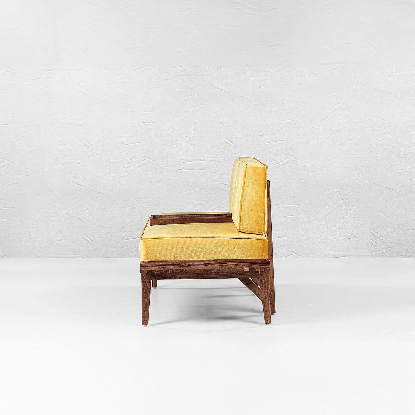 Minika 2 Seater Wooden Sofa (Velvet, Yellow)