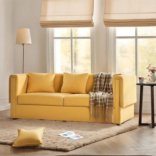 California 3 Seater Fabric Sofa (Linen, Yellow)