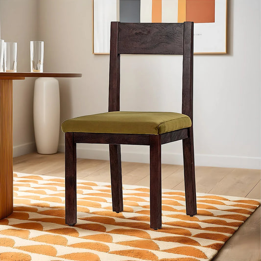 Orion Wooden Dining Chair - Set of 2 - (Velvet, Green) - Dark Walnut Finish
