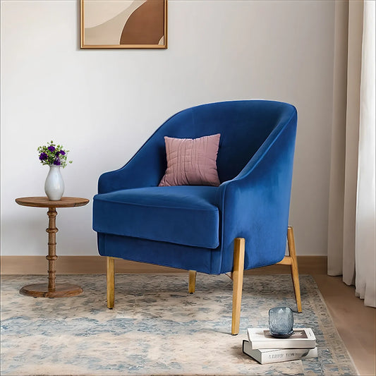 Aviator Accent Chair with Metals legs (Velvet, Blue)