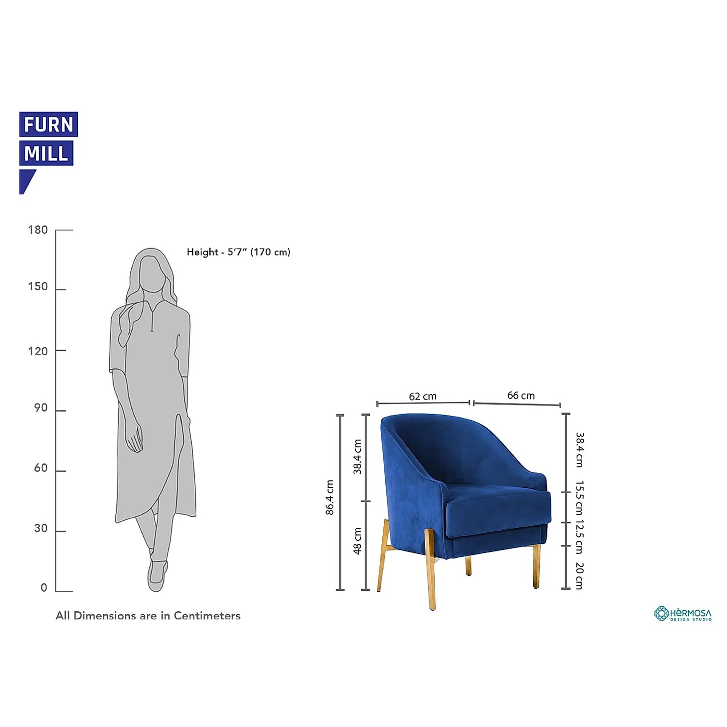 Avaitor Accent Chair with Metals legs (Velvet, Blue)