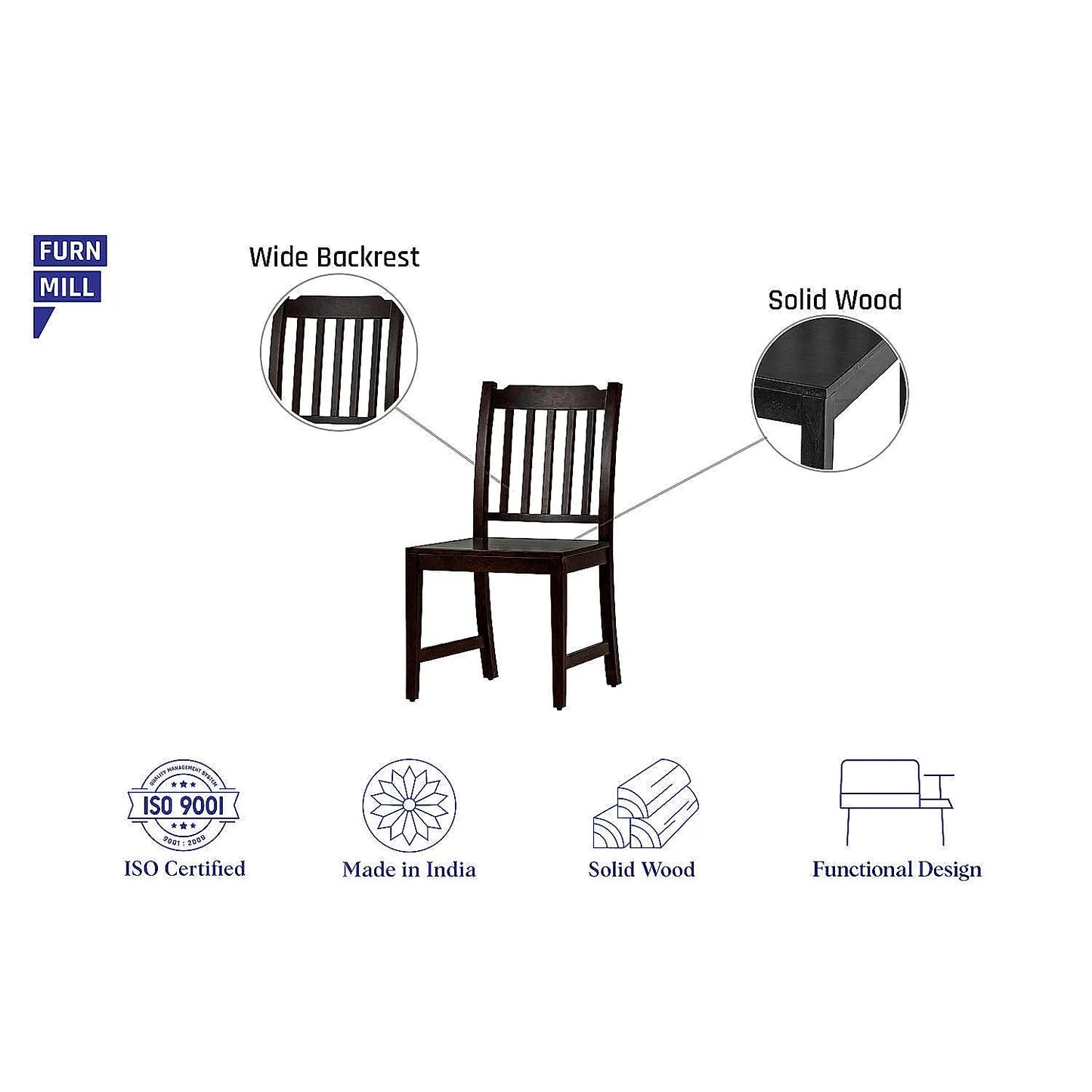 Jackson Wooden Dining Chair - Set of 2 - Ebony Finish