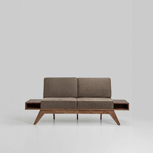 Berlin 2 Seater Wooden Sofa (Linen, Brown)