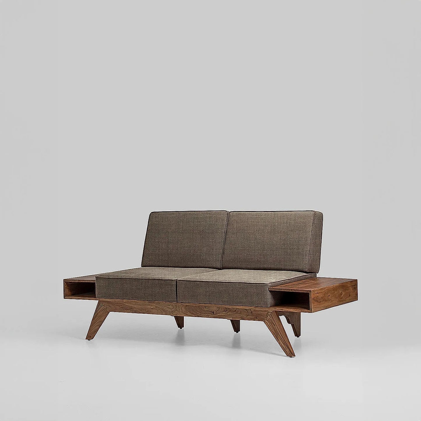 Berlin 2 Seater Wooden Sofa (Linen, Brown)