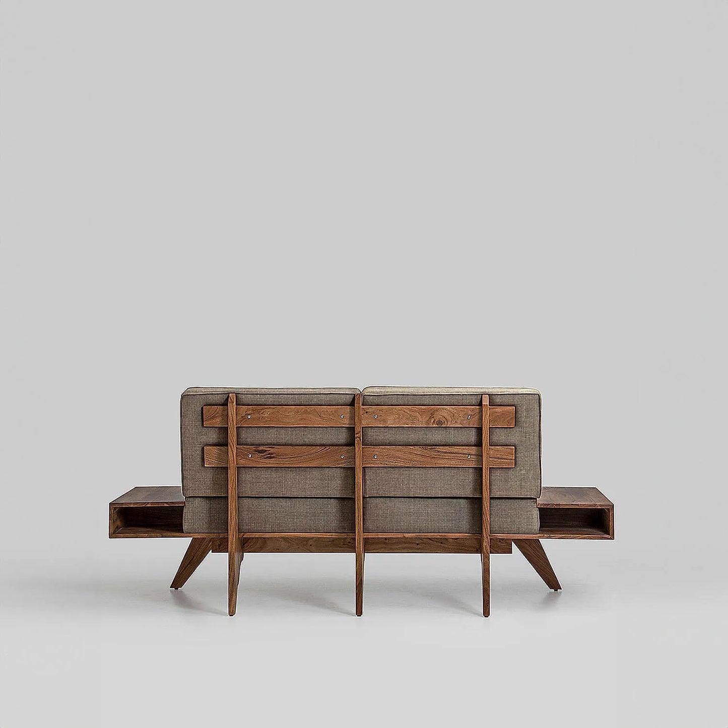 Berlin 2 Seater Wooden Sofa (Linen, Brown)