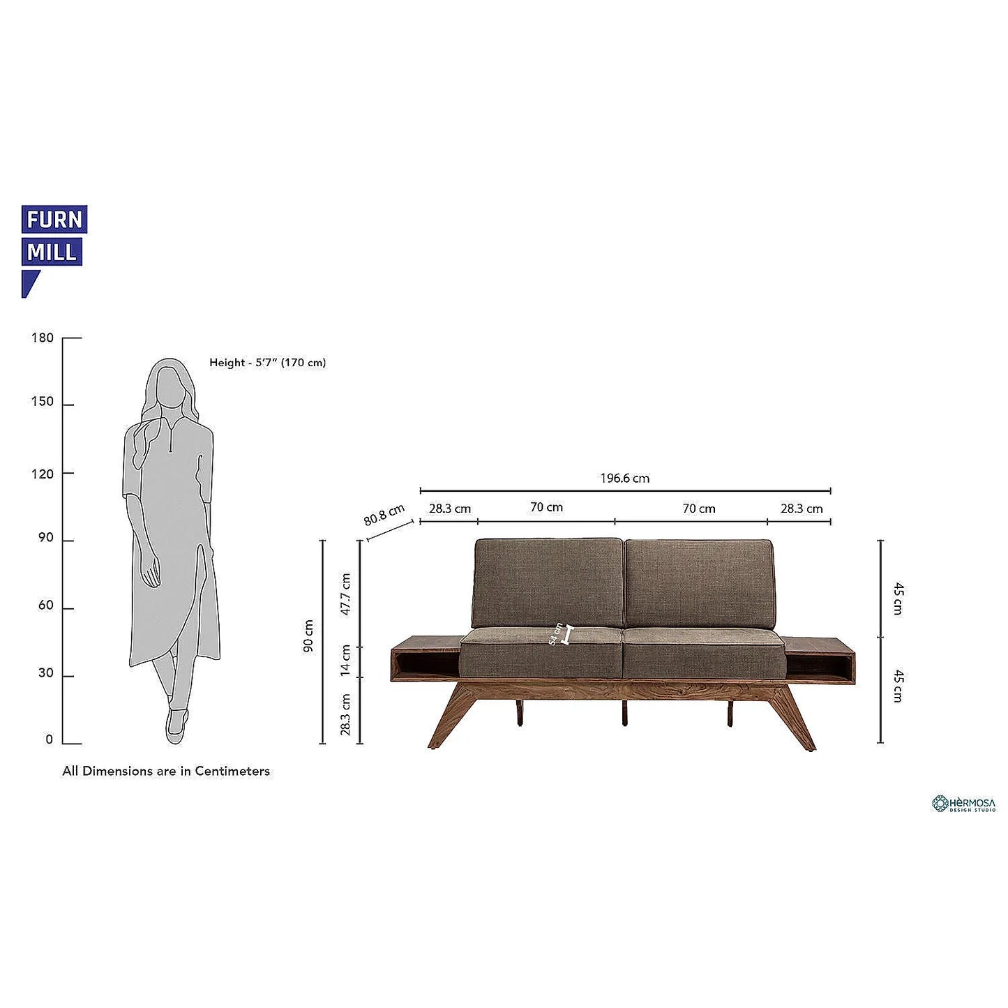 Berlin 2 Seater Wooden Sofa (Linen, Brown)