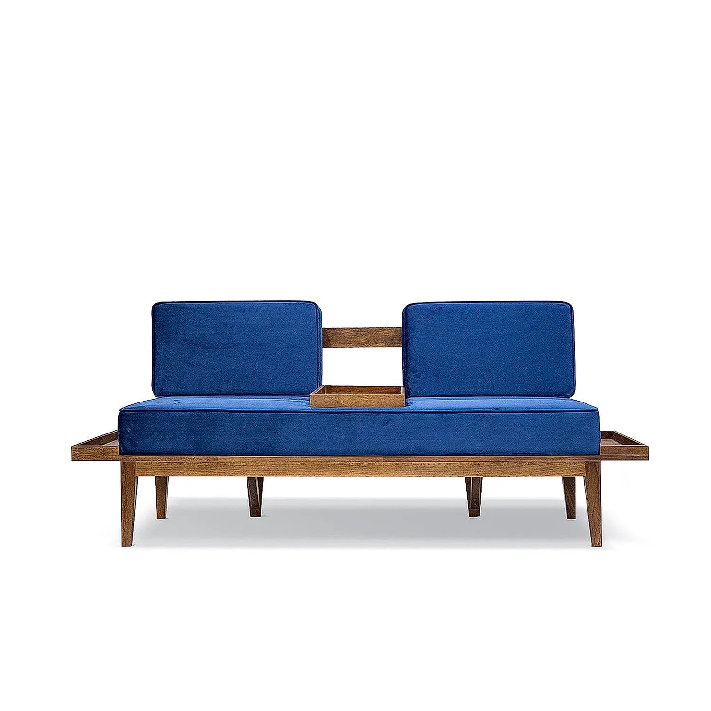 Minika 2 Seater Wooden Sofa (Velvet, Blue)