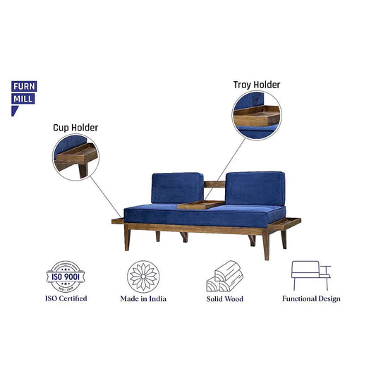 Minika 2 Seater Wooden Sofa (Velvet, Blue)