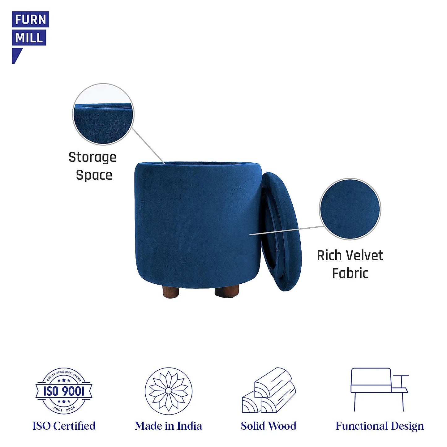 Luxor Storage Ottoman in Blue Color