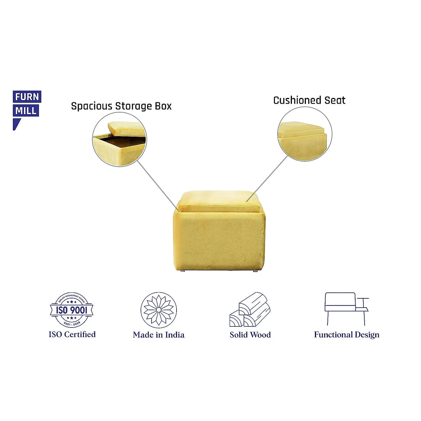 Cube Ottoman with storage (Velvet, Yellow)