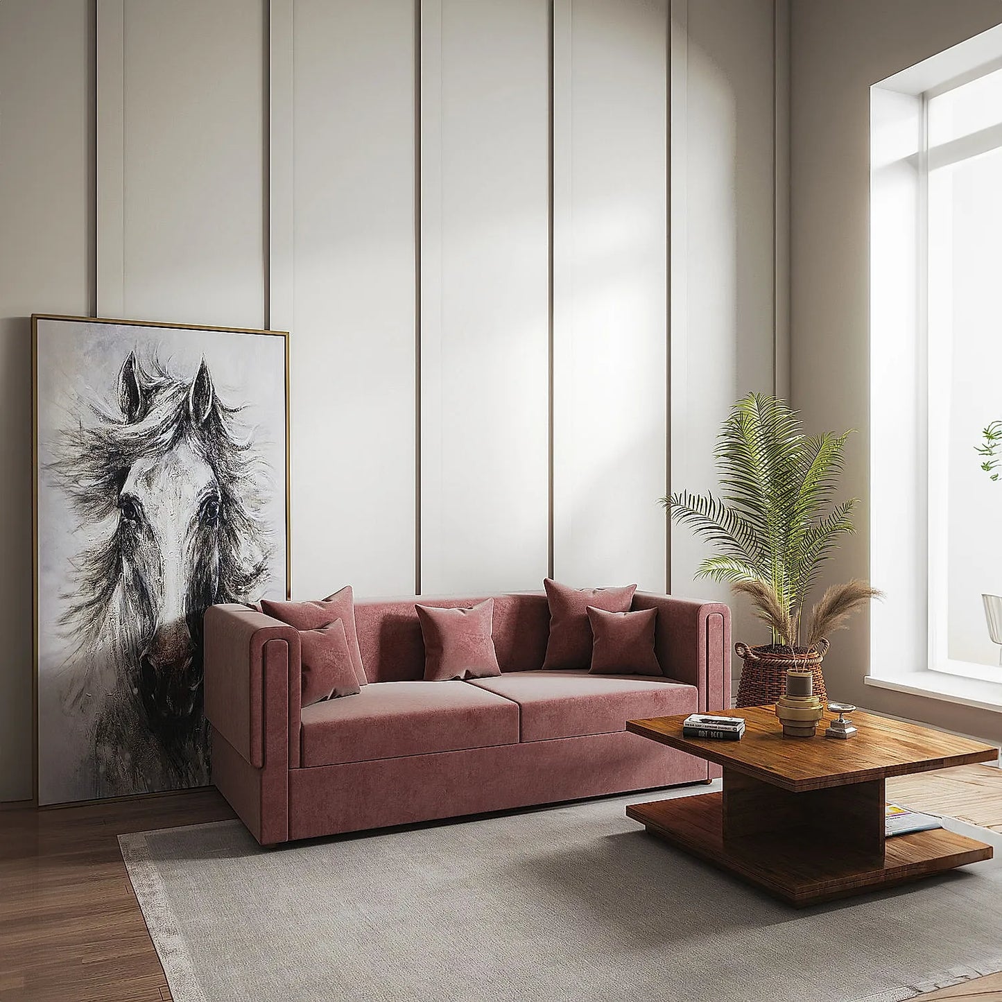 California 3 Seater Fabric Sofa (Velvet, Mauve)