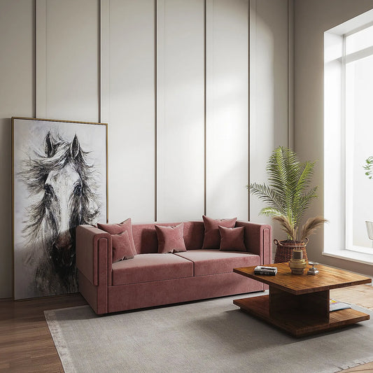 California 3 Seater Fabric Sofa (Velvet, Mauve)