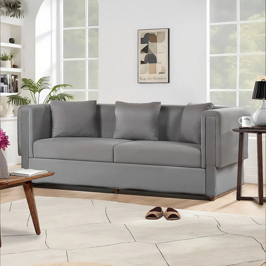 California 3 Seater Fabric Sofa (Velvet, Grey)