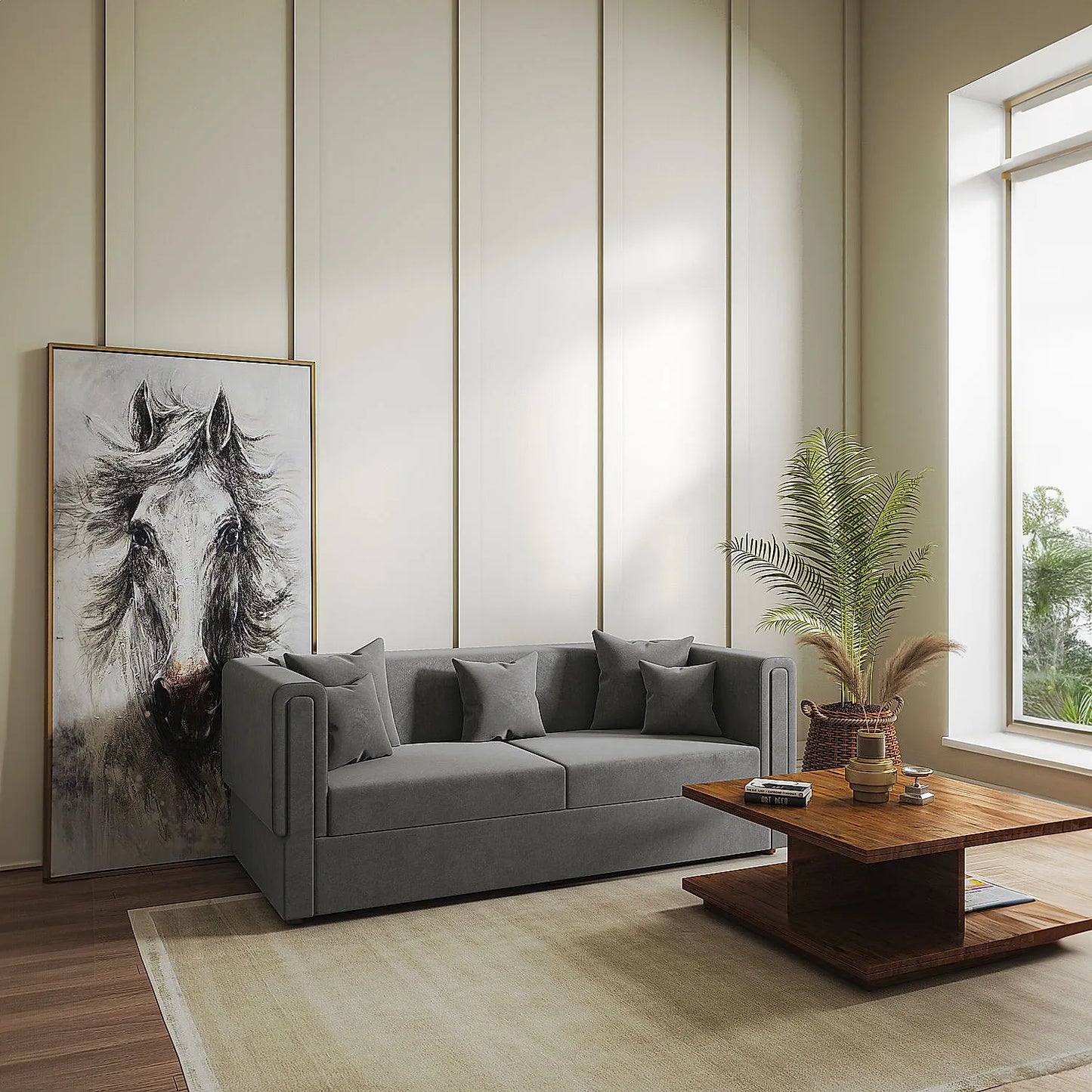 California 3 Seater Fabric Sofa (Velvet, Grey)