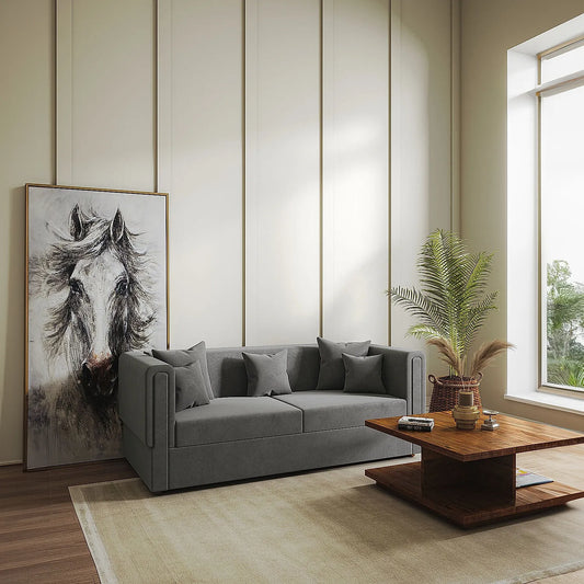 California 3 Seater Fabric Sofa (Velvet, Grey)