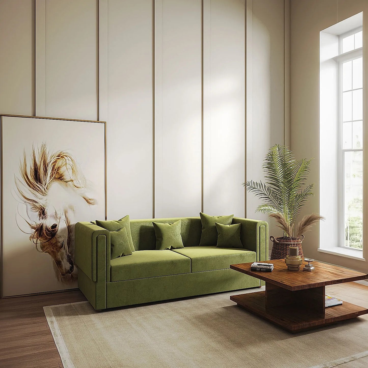 California 3 Seater Fabric Sofa (Velvet, Green)