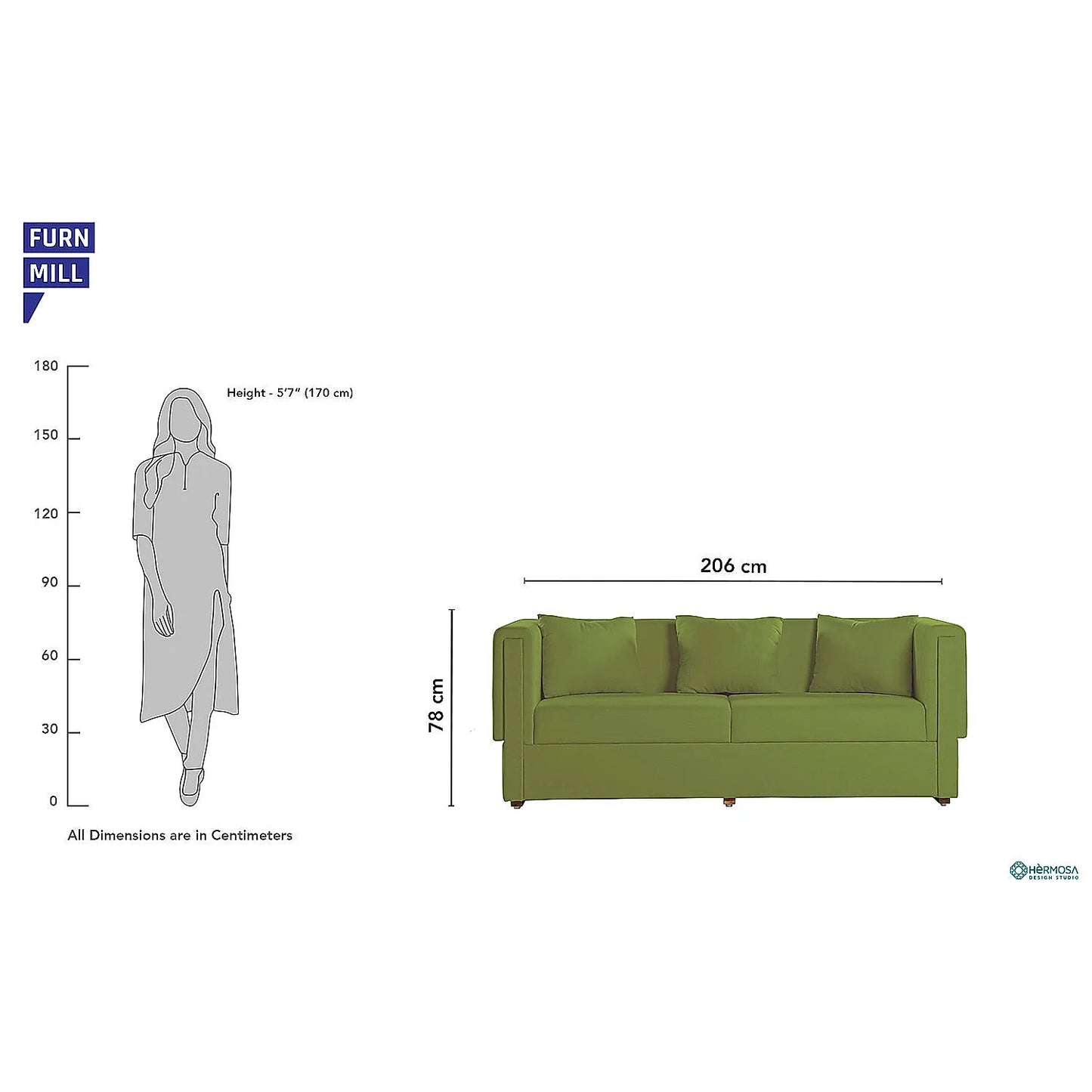 California 3 Seater Fabric Sofa (Velvet, Green)