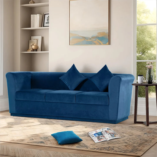 Hudson 3 Seater Fabric Sofa (Velvet, Blue)