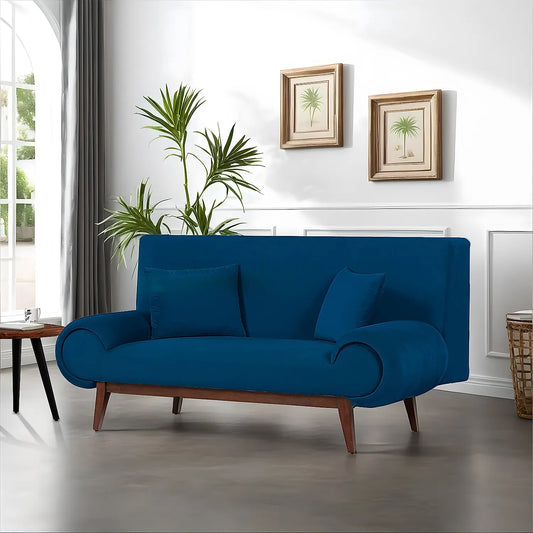 Kow Tow 2 Seater Wooden Sofa (Velvet, Blue)