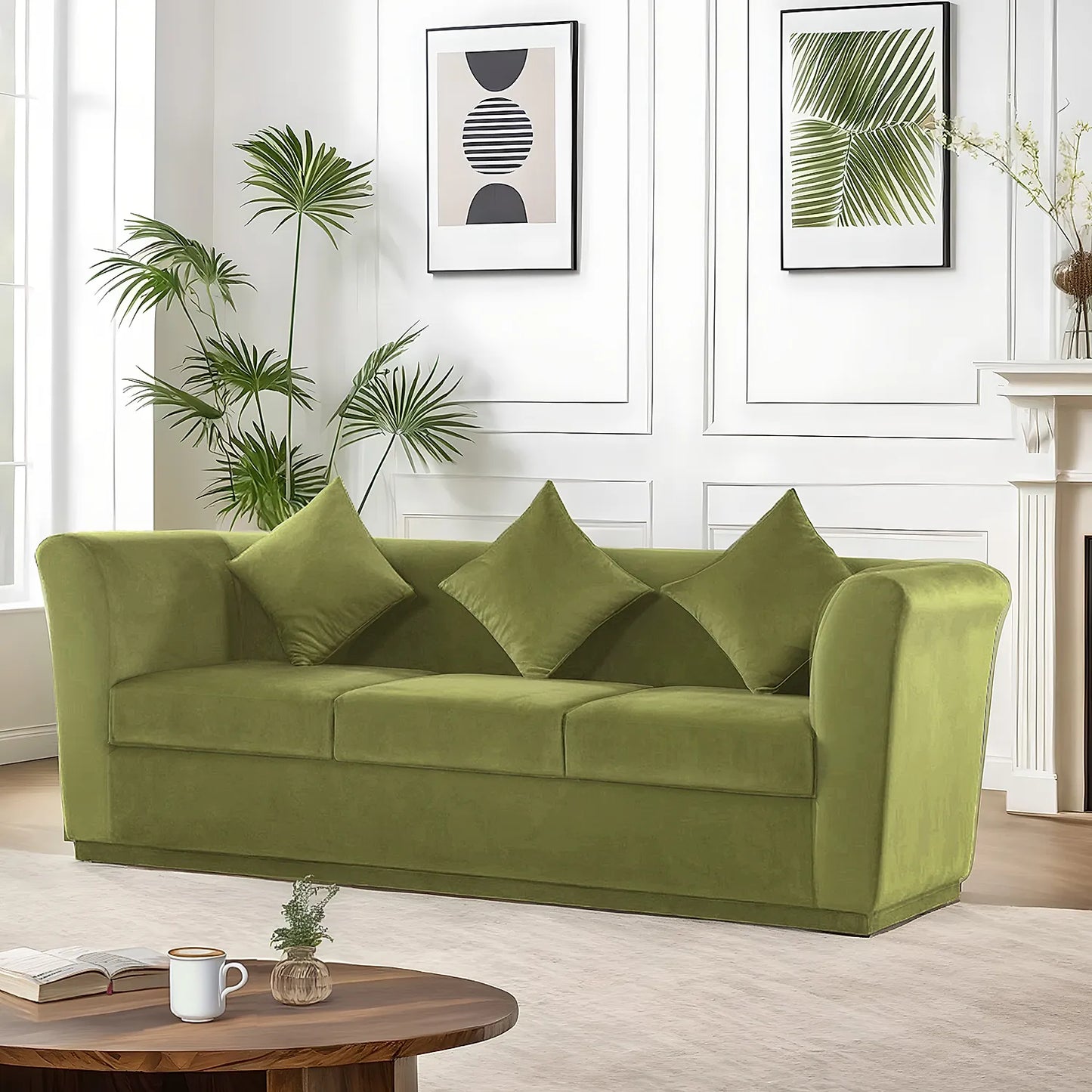 Hudson 3 Seater Fabric Sofa (Velvet, Green)