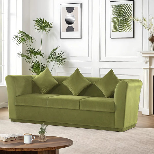 Hudson 3 Seater Fabric Sofa (Velvet, Green)