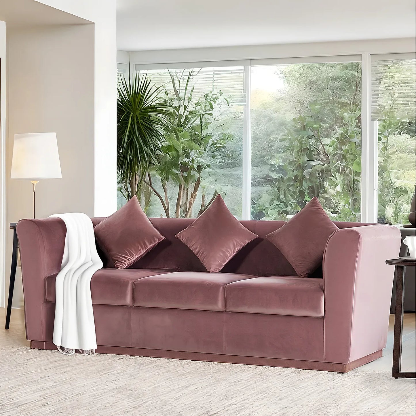Hudson 3 Seater Fabric Sofa (Velvet, Mauve)