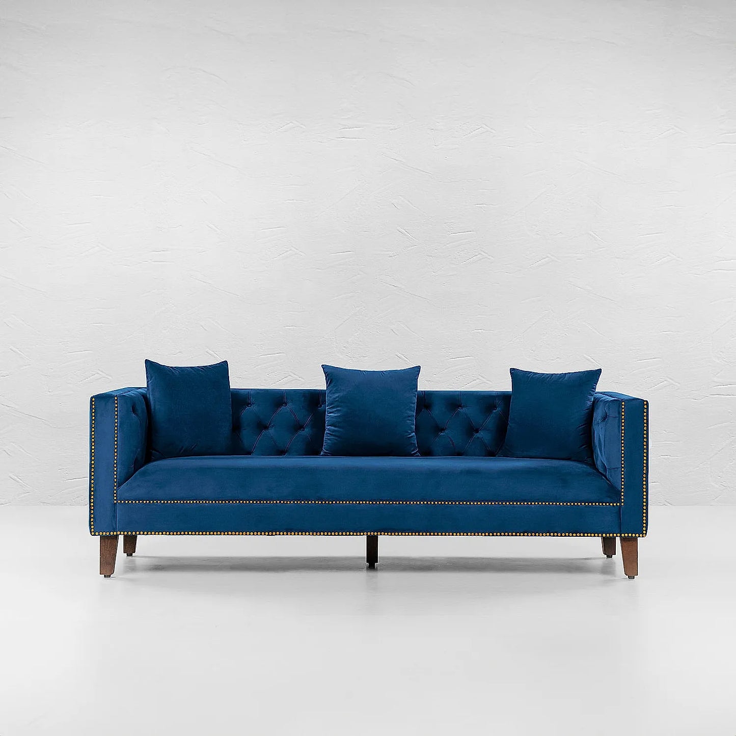 Manchester 3 Seater Wooden Sofa (Velvet, Blue)