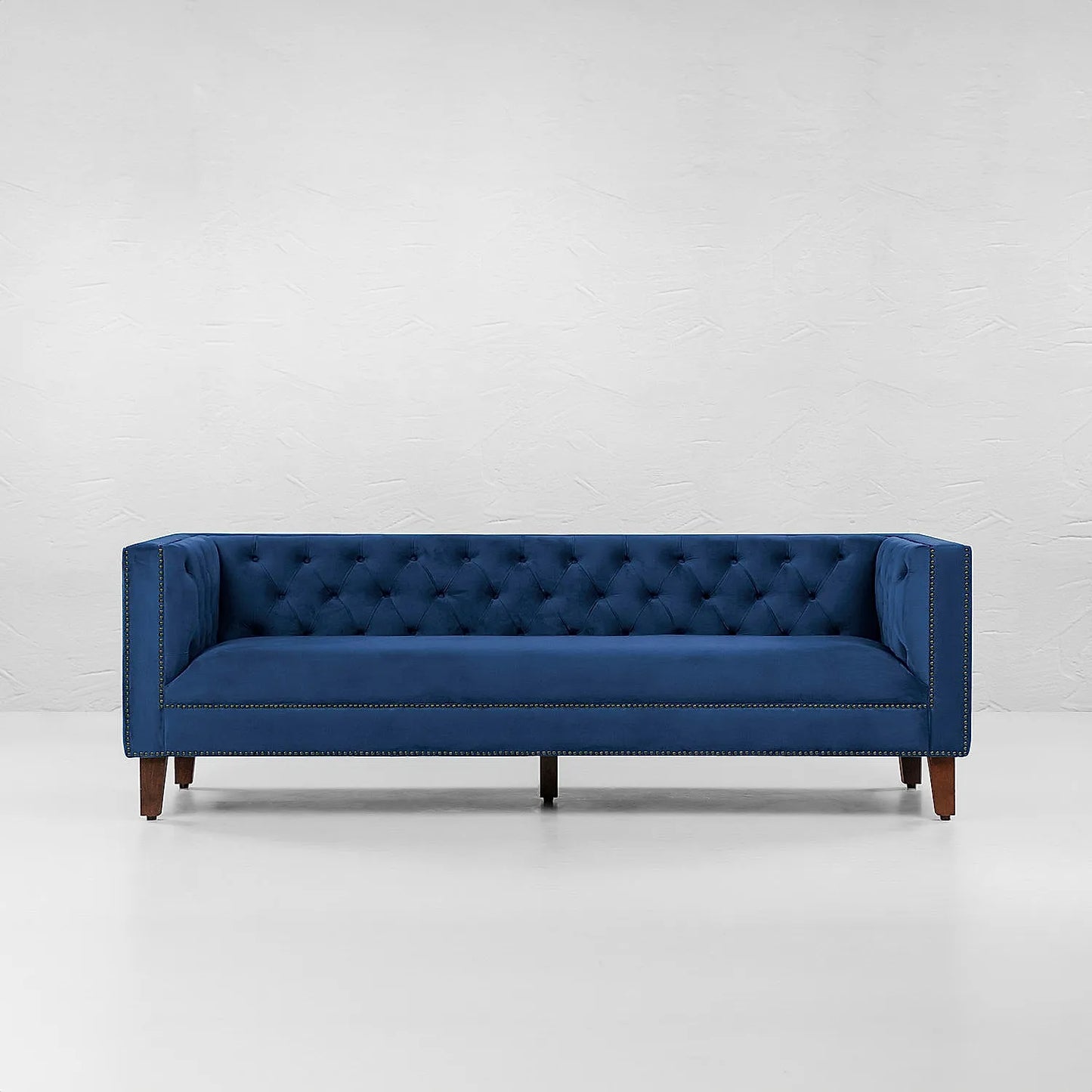 Manchester 3 Seater Wooden Sofa (Velvet, Blue)