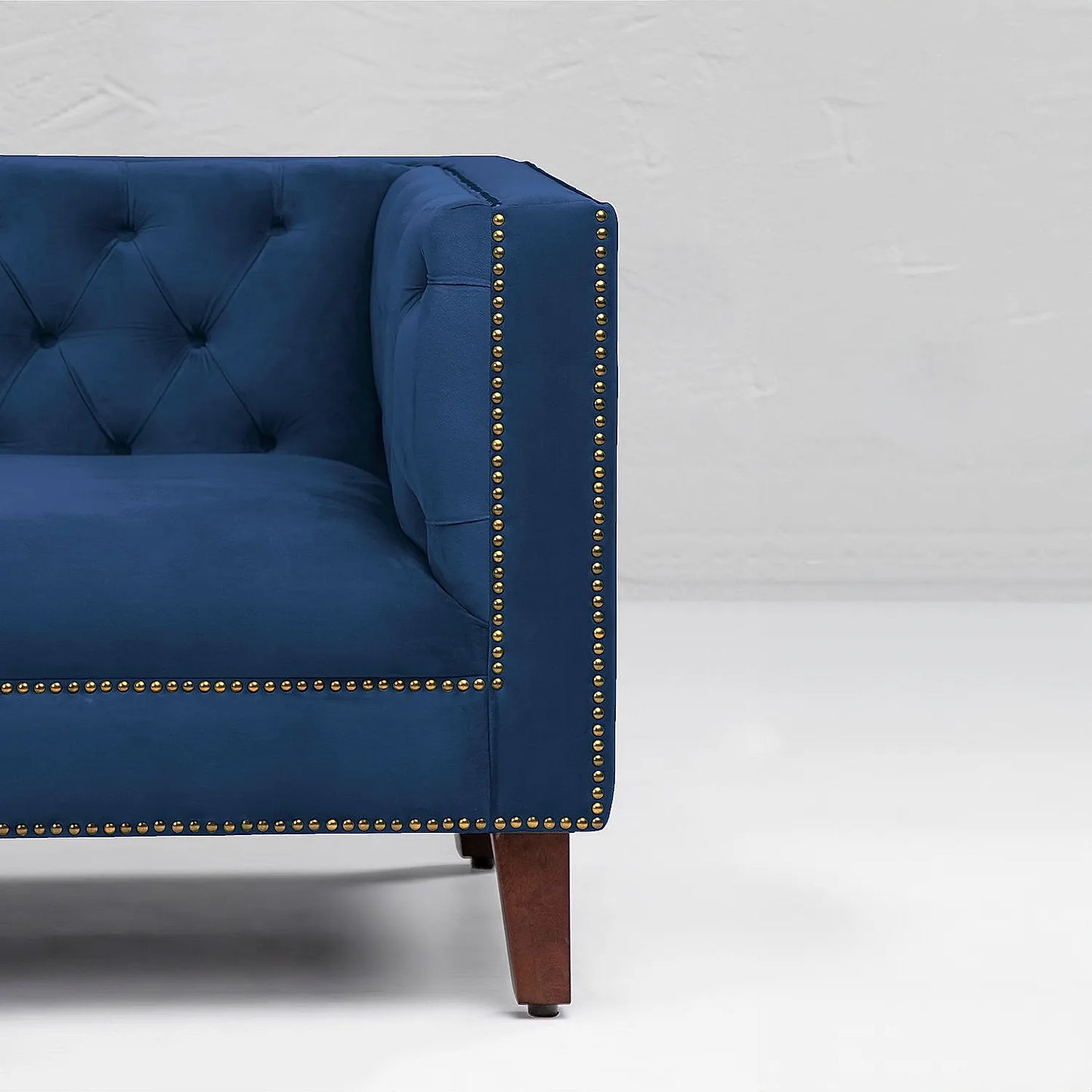 Manchester 3 Seater Wooden Sofa (Velvet, Blue)