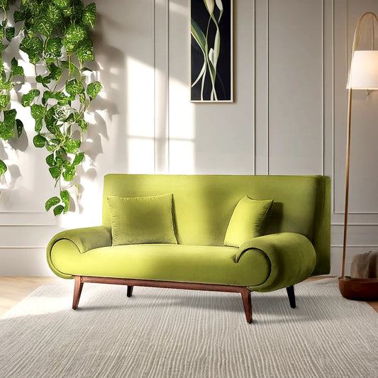 Kow Tow 2 Seater Wooden Sofa (Velvet, Green)