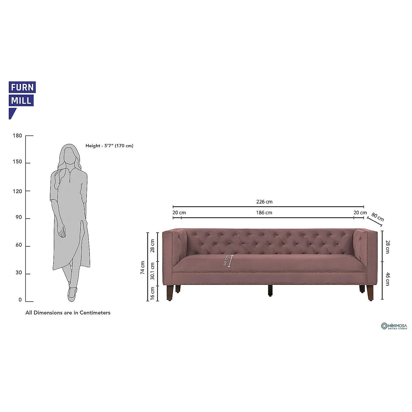 Manchester 3 Seater Wooden Sofa (Velvet, Mauve)