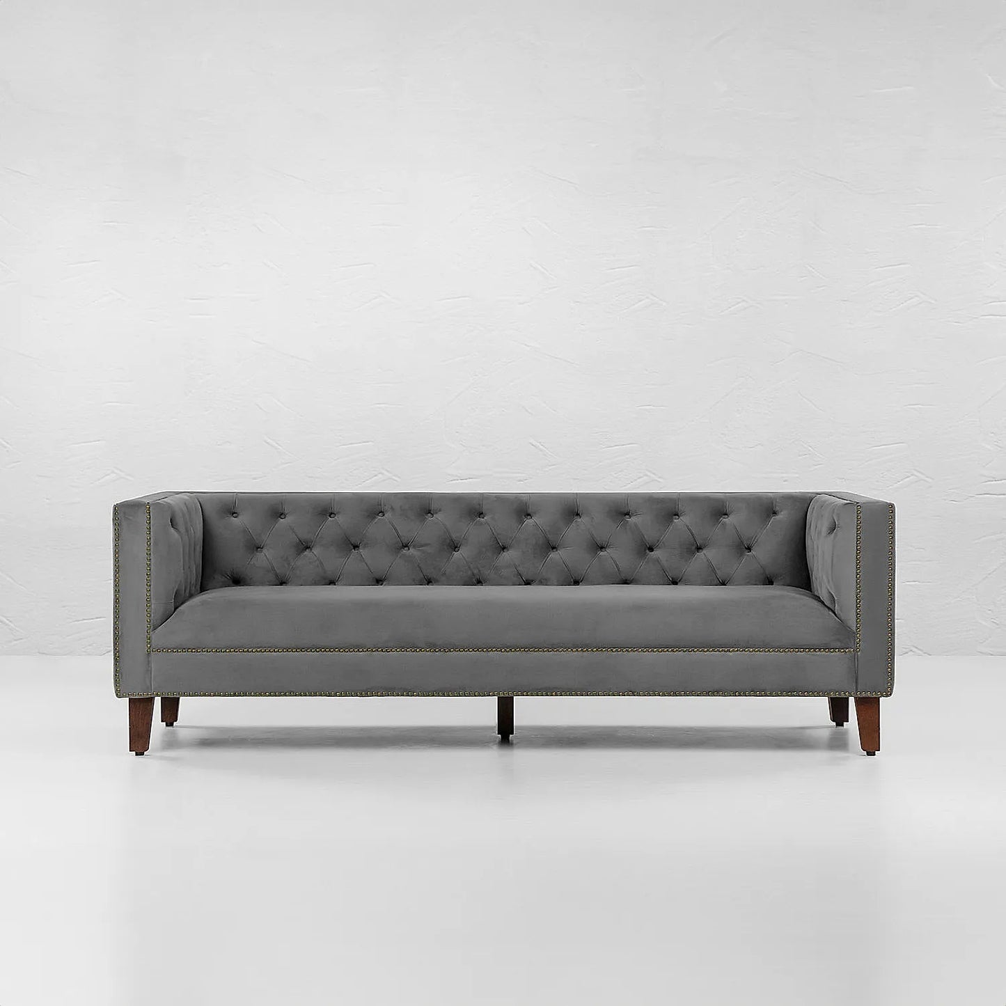 Manchester 3 Seater Wooden Sofa (Velvet, Grey)