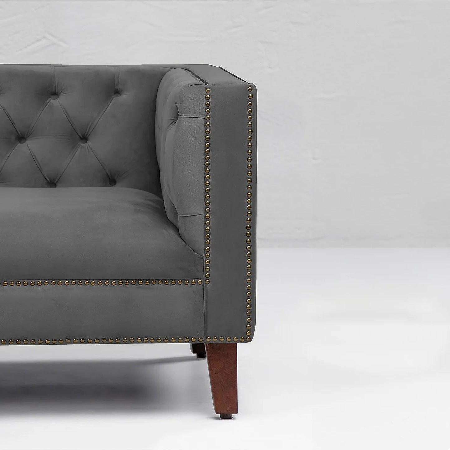 Manchester 3 Seater Wooden Sofa (Velvet, Grey)