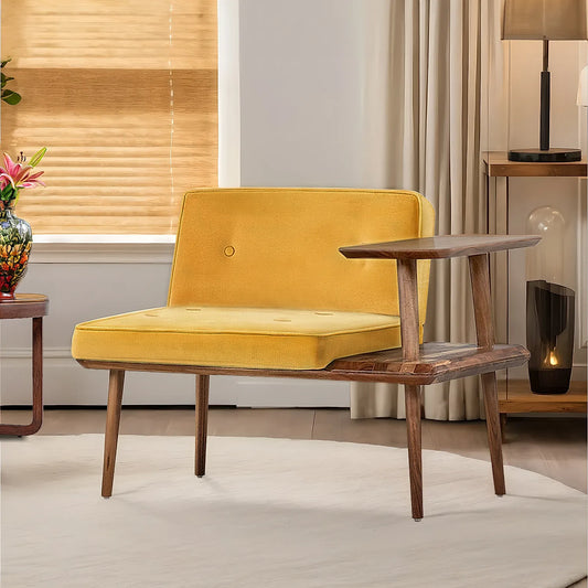 Domino Wooden Accent Chair (Linen, Yellow)