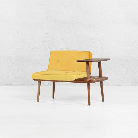 Domino Wooden Accent Chair (Linen, Yellow)