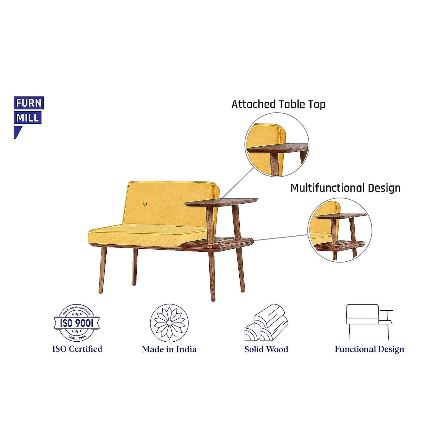 Domino Wooden Accent Chair (Linen, Yellow)
