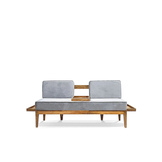 Minika 2 Seater Wooden Sofa (Velvet, Grey)
