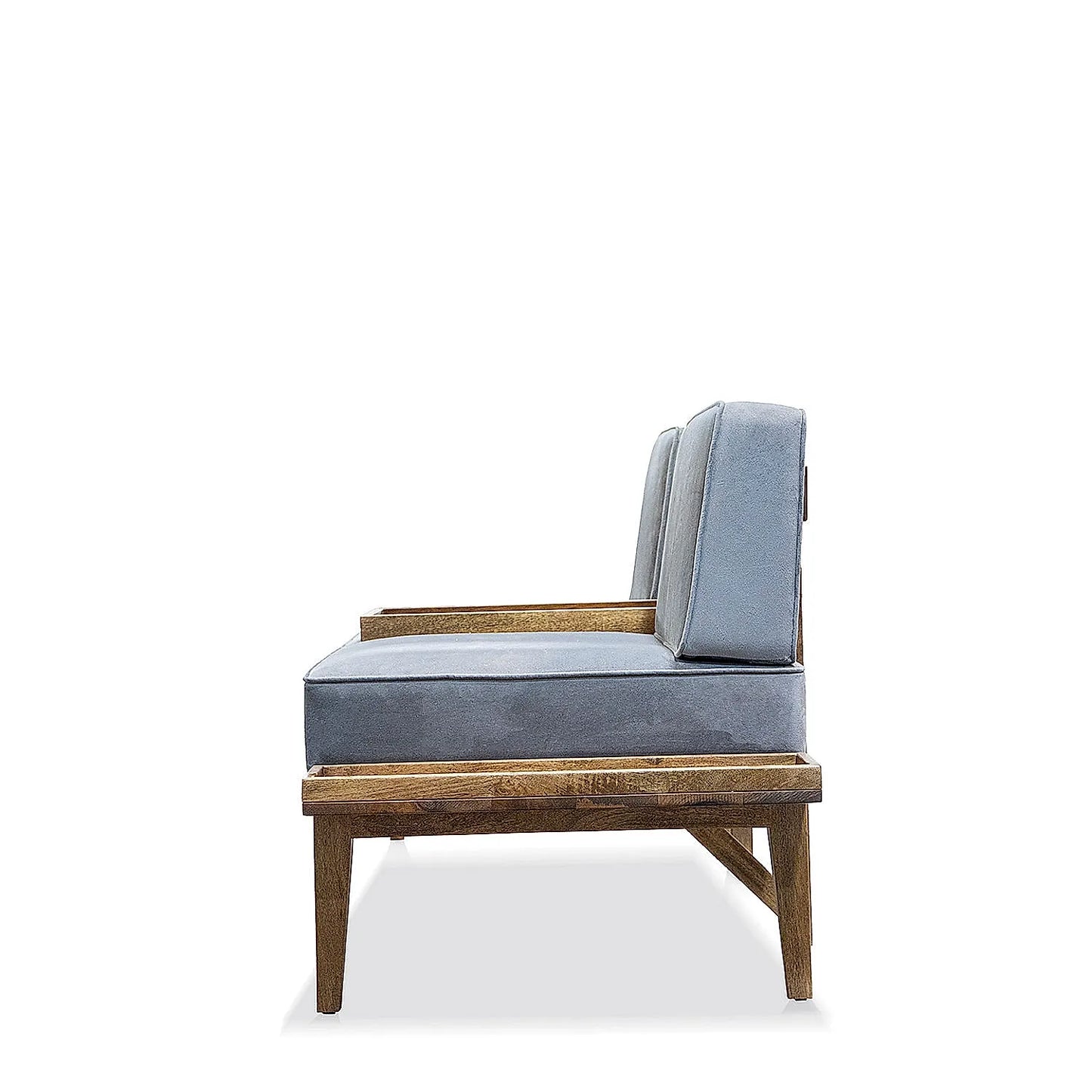 Minika 2 Seater Wooden Sofa (Velvet, Grey)