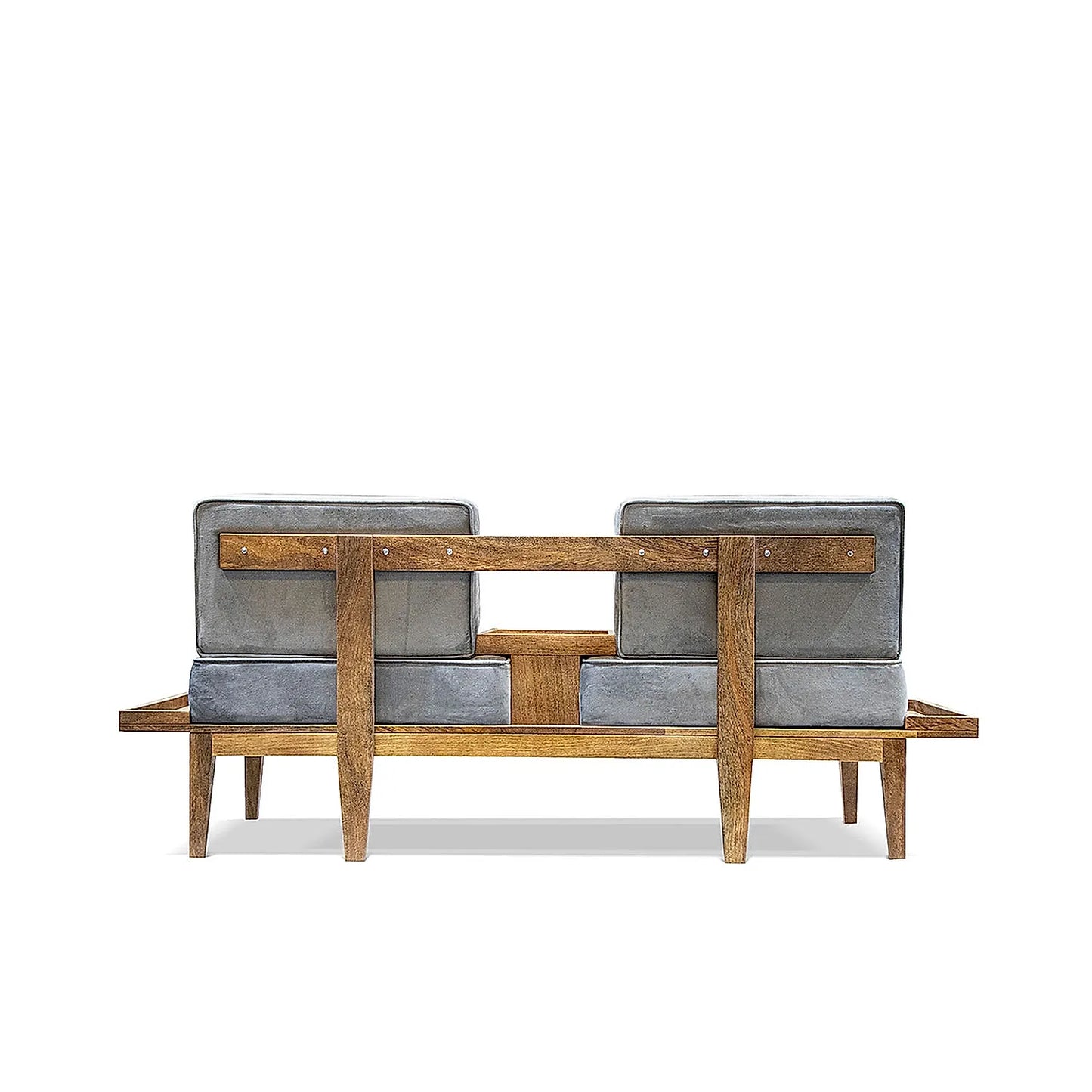 Minika 2 Seater Wooden Sofa (Velvet, Grey)