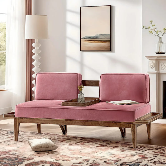 Minika 2 Seater Wooden Sofa (Velvet, Mauve)