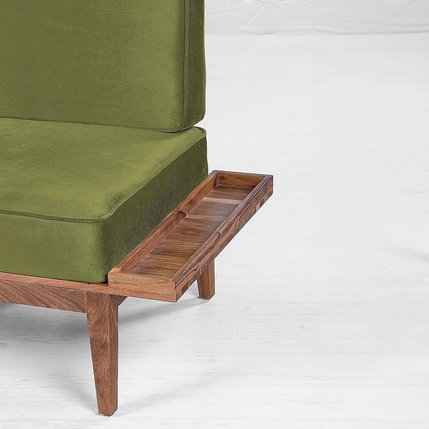 Minika 2 Seater Wooden Sofa (Velvet, Green)