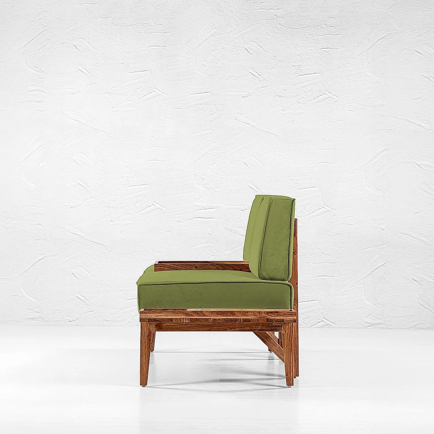 Minika 2 Seater Wooden Sofa (Velvet, Green)
