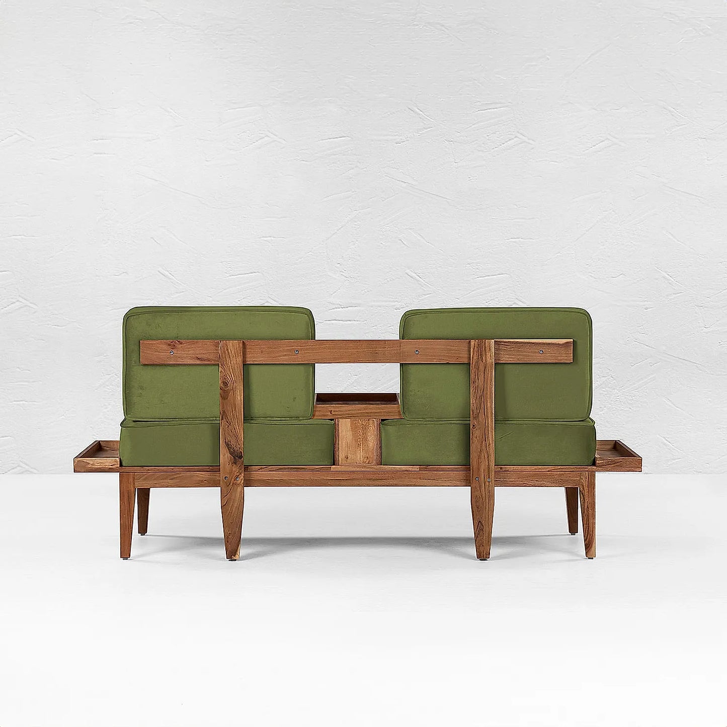 Minika 2 Seater Wooden Sofa (Velvet, Green)